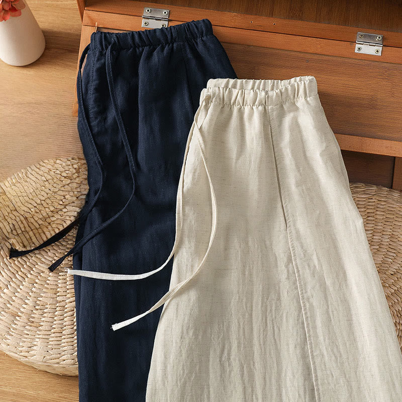 Buddha Stones Pantaloni estivi casual minimalisti con coulisse, tinta unita, a gamba dritta e tasche, da donna. - image 15