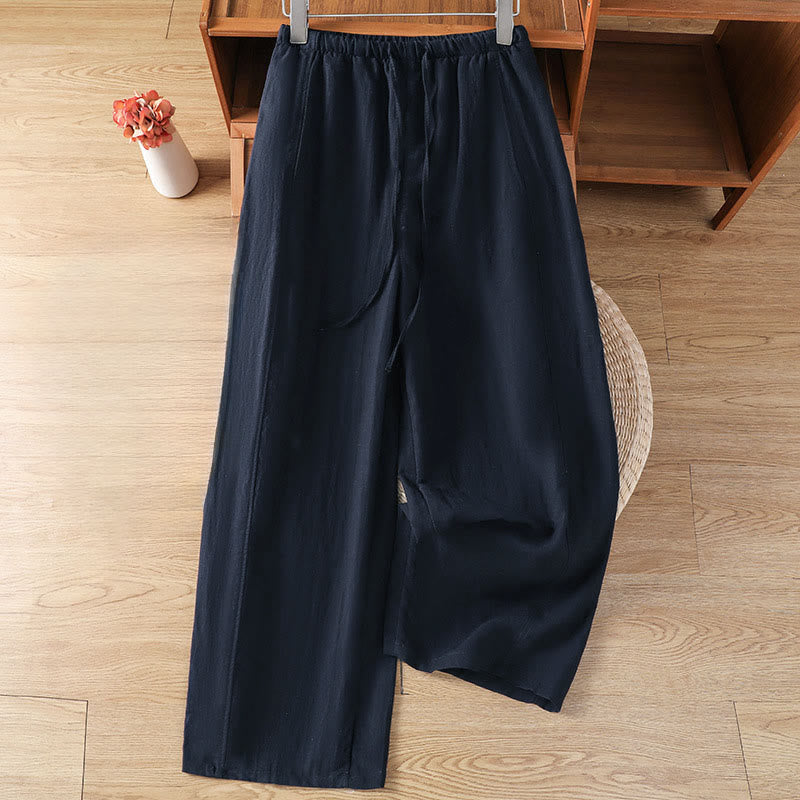 Buddha Stones Pantaloni estivi casual minimalisti con coulisse, tinta unita, a gamba dritta e tasche, da donna. - Marina - US8-10, UK/AU12-14, EU40-42 (2XL) - image 8