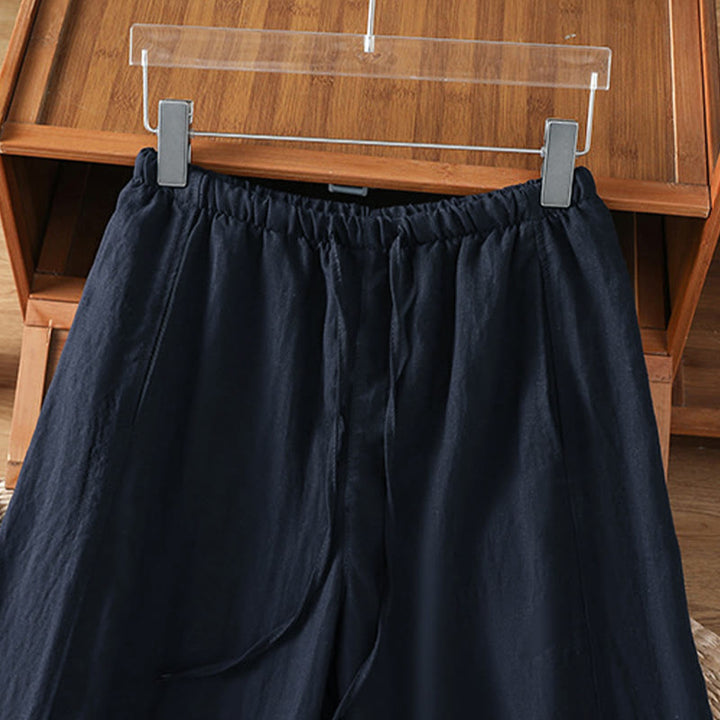 Buddha Stones Pantaloni estivi casual minimalisti con coulisse, tinta unita, a gamba dritta e tasche, da donna. - image 10