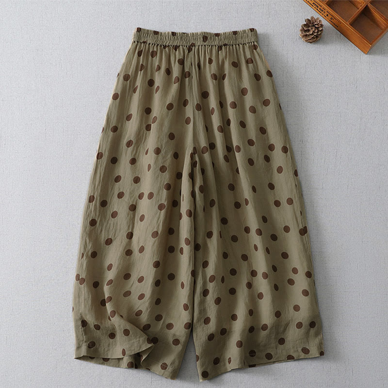 Buddha Stones Pantaloni corti da donna estivi casual vintage con coulisse e stampa a pois, con tasche. - image 1