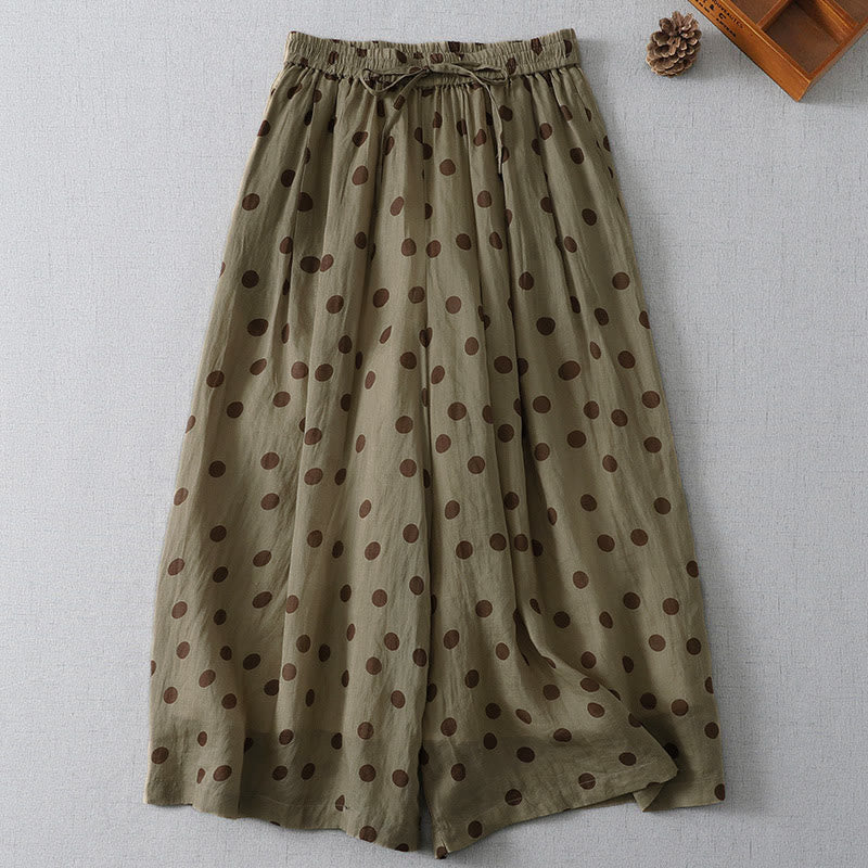 Buddha Stones Pantaloni corti da donna estivi casual vintage con coulisse e stampa a pois, con tasche. - image 0