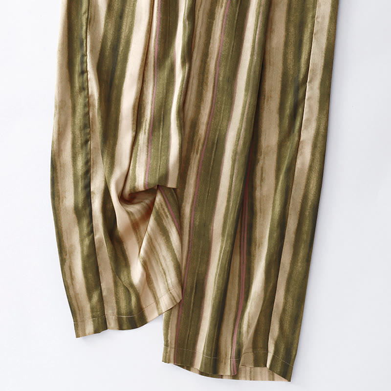 Buddha Stones Pantaloni lunghi estivi casual ed eleganti con coulisse e righe verticali, da donna, a gamba dritta con tasche. - image 5