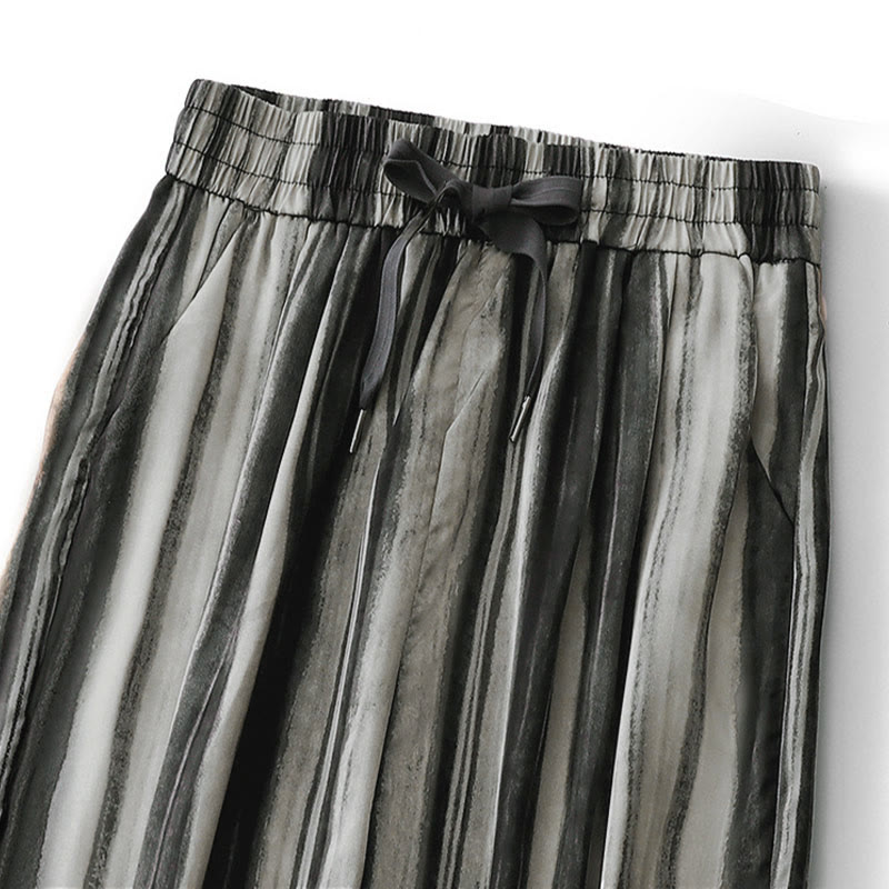 Buddha Stones Pantaloni lunghi estivi casual ed eleganti con coulisse e righe verticali, da donna, a gamba dritta con tasche. - image 9