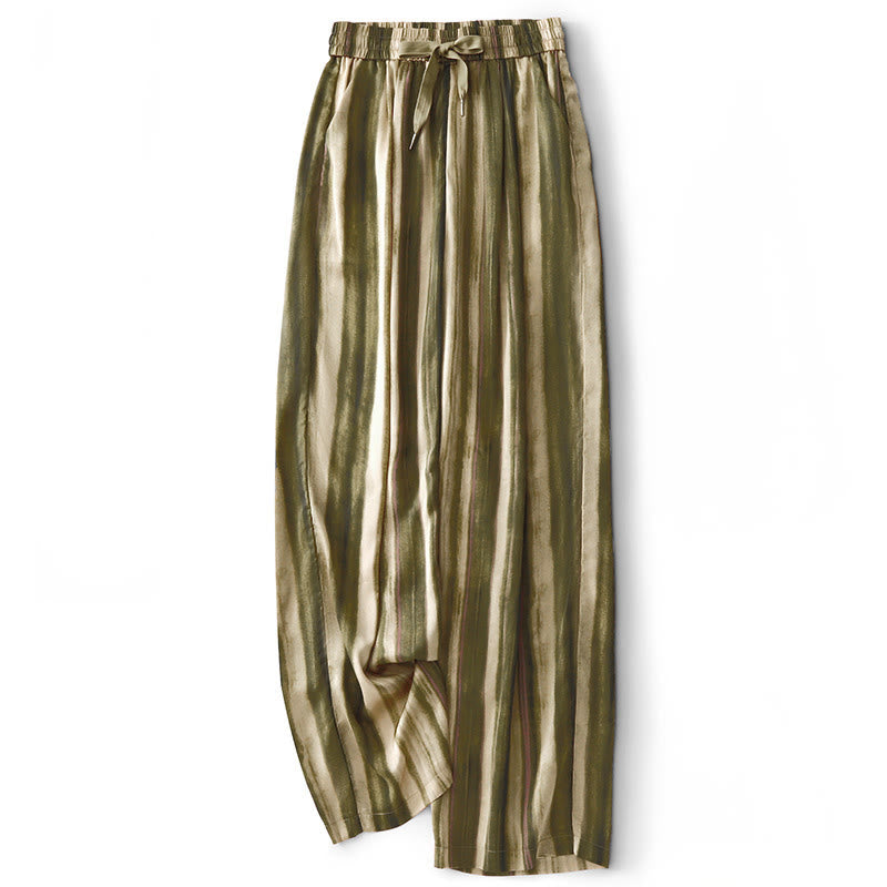 Buddha Stones Pantaloni lunghi estivi casual ed eleganti con coulisse e righe verticali, da donna, a gamba dritta con tasche. - Cachi scuro - US8-10, UK/AU12-14, EU40-42 (2XL) - image 0