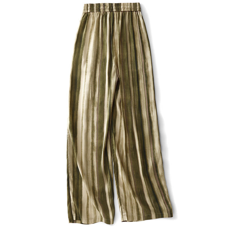 Buddha Stones Pantaloni lunghi estivi casual ed eleganti con coulisse e righe verticali, da donna, a gamba dritta con tasche. - image 1