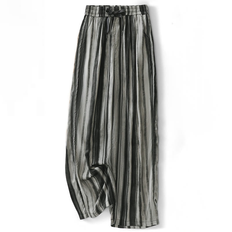 Buddha Stones Pantaloni lunghi estivi casual ed eleganti con coulisse e righe verticali, da donna, a gamba dritta con tasche. - Grigio - US8-10, UK/AU12-14, EU40-42 (2XL) - image 8