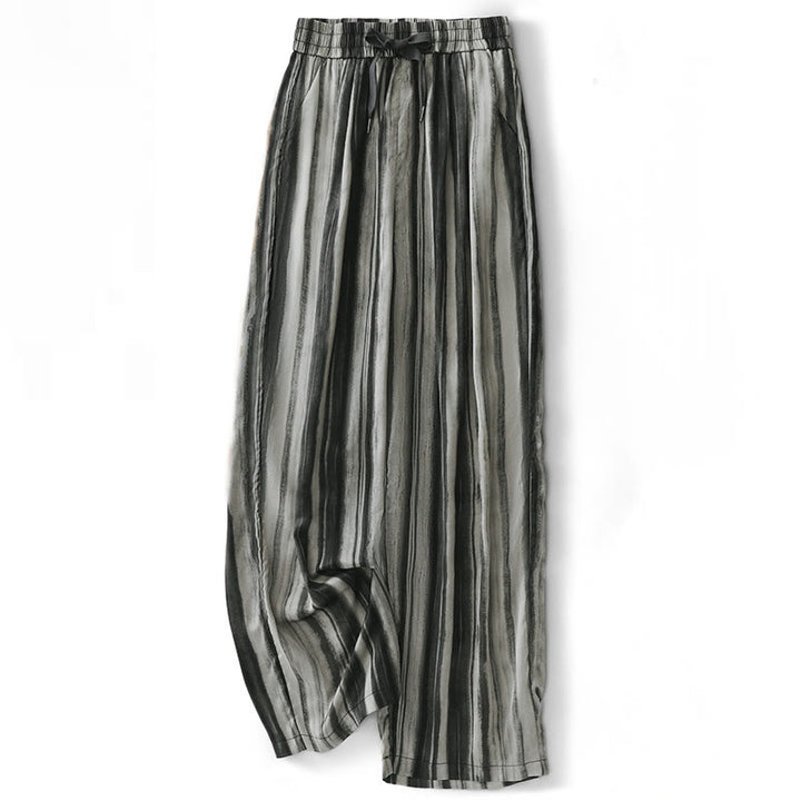 Buddha Stones Pantaloni lunghi estivi casual ed eleganti con coulisse e righe verticali, da donna, a gamba dritta con tasche. - Grigio - US8-10, UK/AU12-14, EU40-42 (2XL) - image 8