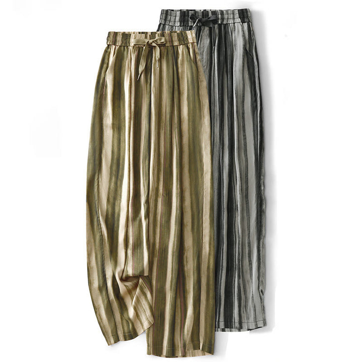 Buddha Stones Pantaloni lunghi estivi casual ed eleganti con coulisse e righe verticali, da donna, a gamba dritta con tasche. - image 17
