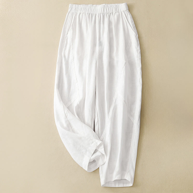 Buddha Stones Pantaloni harem da donna corti, casual, minimalisti, tinta unita, con tasche, per primavera/estate. - Bianco - US8-10, UK/AU12-14, EU40-42 (2XL) - image 23