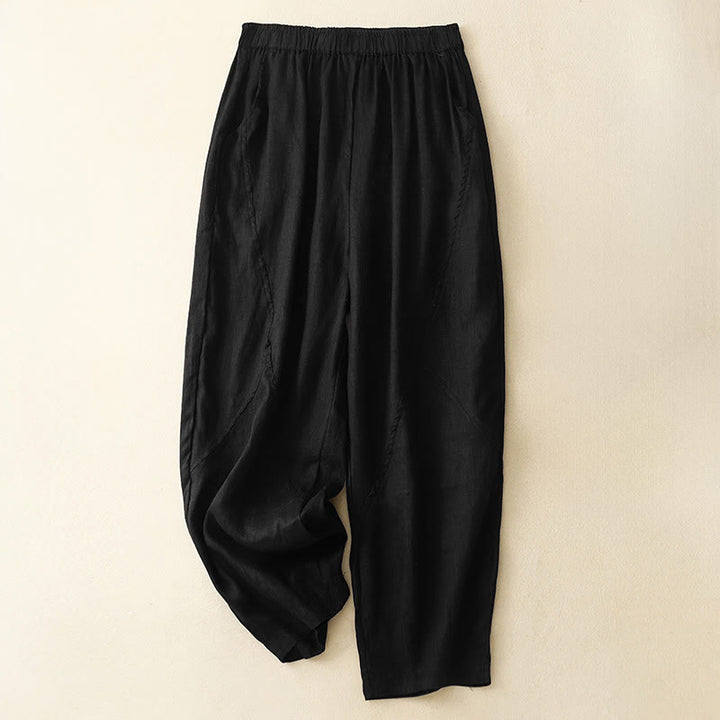 Buddha Stones Pantaloni harem da donna corti, casual, minimalisti, tinta unita, con tasche, per primavera/estate. - Nero - US8-10, UK/AU12-14, EU40-42 (2XL) - image 5