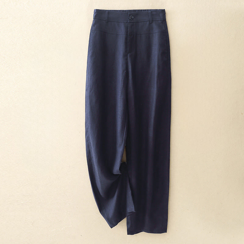 Buddha Stones Pantaloni lunghi da donna a gamba dritta, minimalisti, casual, con cerniera, tinta unita, primavera/estate, con tasche. - Blu mezzanotte - US8-10, UK/AU12-14, EU40-42 (2XL) - image 10
