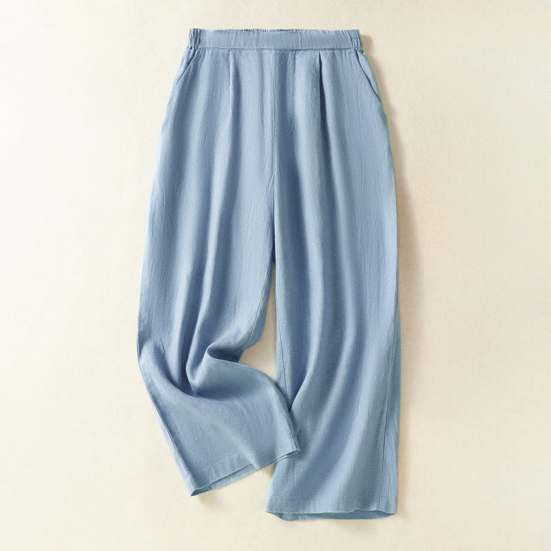 Buddha Stones Pantaloni capri da donna a gamba dritta, minimalisti, tinta unita, per primavera/estate, casual ed eleganti, con tasche. - Azzurro polvere - US8-10, UK/AU12-14, EU40-42 (2XL) - image 0