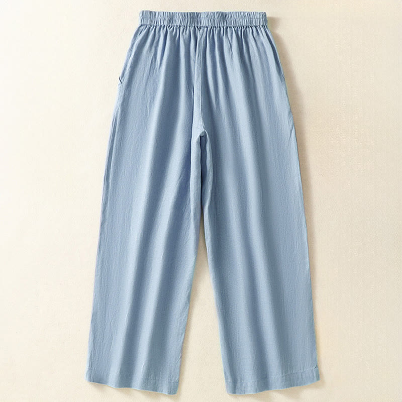 Buddha Stones Pantaloni capri da donna a gamba dritta, minimalisti, tinta unita, per primavera/estate, casual ed eleganti, con tasche. - image 1
