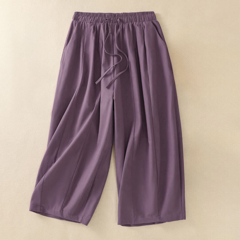 Buddha Stones Pantaloni corti da donna estivi casual e minimalisti con coulisse, tinta unita e tasche. - Prugna - US12, UK/AU16, EU44 (2XL) - image 9