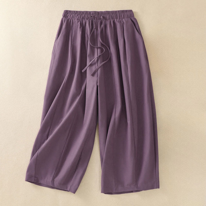 Buddha Stones Pantaloni corti da donna estivi casual e minimalisti con coulisse, tinta unita e tasche. - Prugna - US12, UK/AU16, EU44 (2XL) - image 9