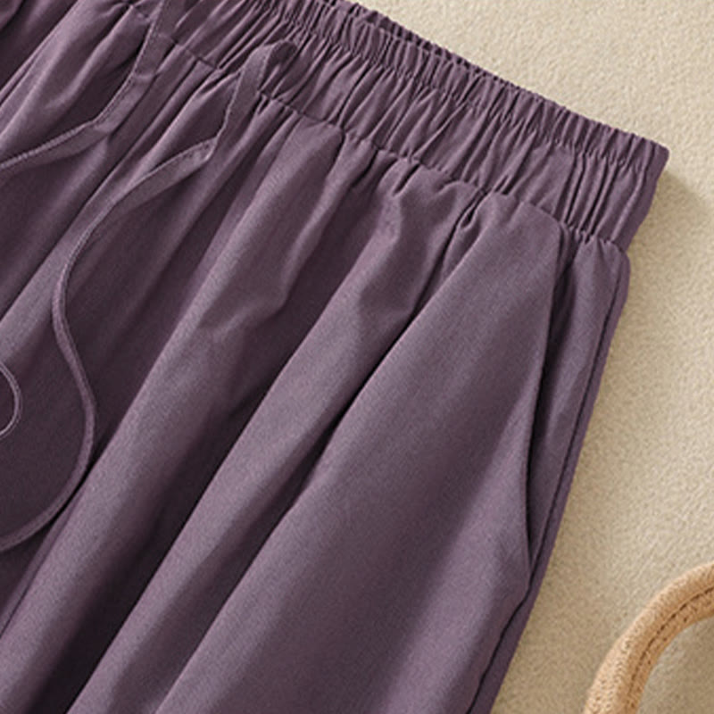 Buddha Stones Pantaloni corti da donna estivi casual e minimalisti con coulisse, tinta unita e tasche. - image 12