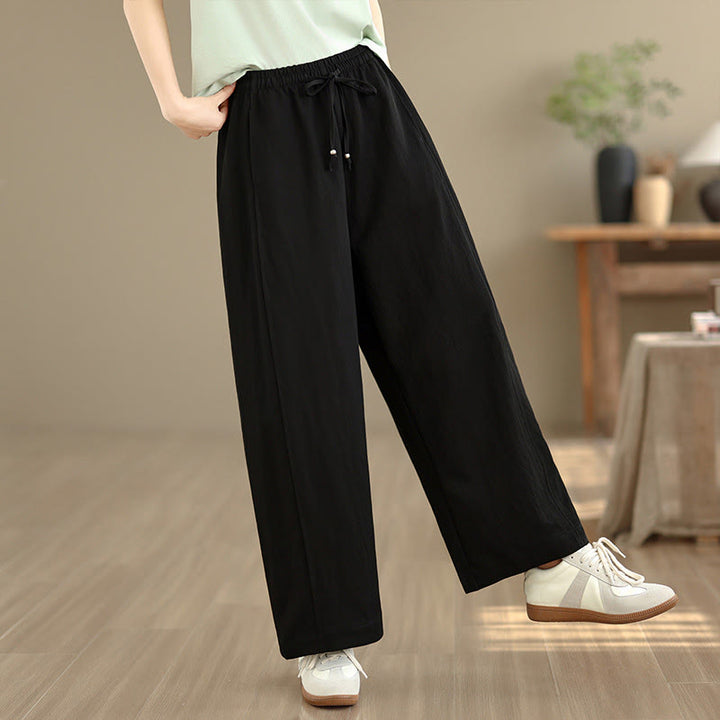 Buddha Stones Pantaloni estivi casual da donna a gamba larga con coulisse e tasche, modello cropped a tinta unita. - image 12