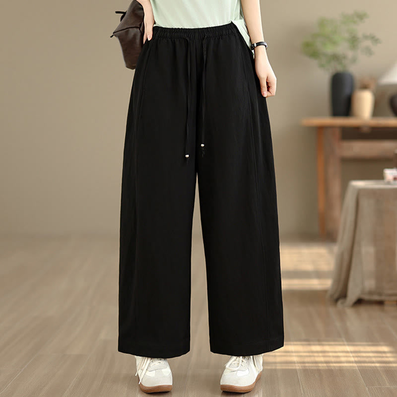 Buddha Stones Pantaloni estivi casual da donna a gamba larga con coulisse e tasche, modello cropped a tinta unita. - Nero - US12, UK/AU16, EU44 (2XL) - image 7
