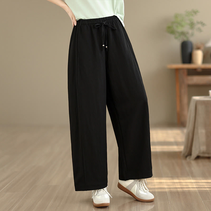 Buddha Stones Pantaloni estivi casual da donna a gamba larga con coulisse e tasche, modello cropped a tinta unita. - image 11