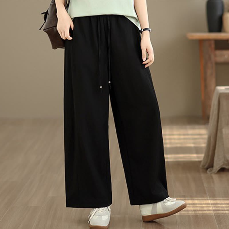 Buddha Stones Pantaloni estivi casual da donna a gamba larga con coulisse e tasche, modello cropped a tinta unita. - image 13