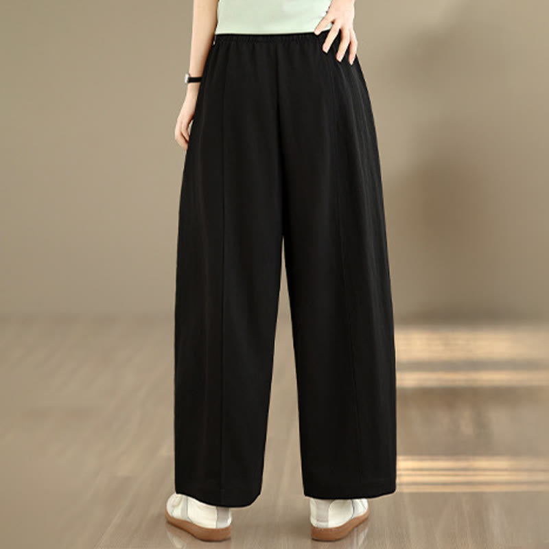 Buddha Stones Pantaloni estivi casual da donna a gamba larga con coulisse e tasche, modello cropped a tinta unita. - image 10