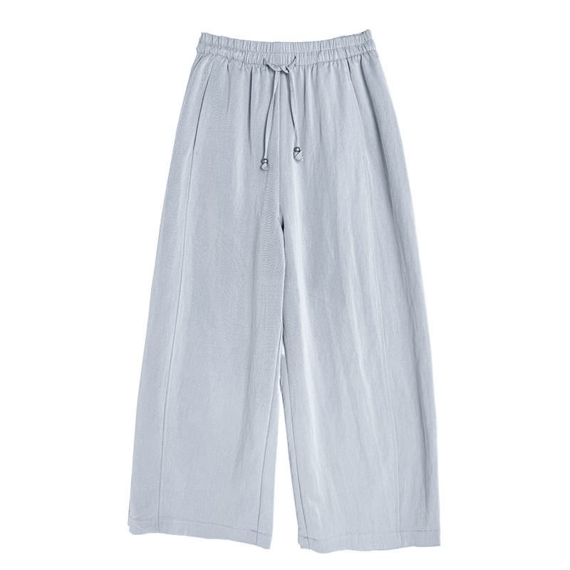 Buddha Stones Pantaloni estivi casual da donna a gamba larga con coulisse e tasche, modello cropped a tinta unita. - image 21