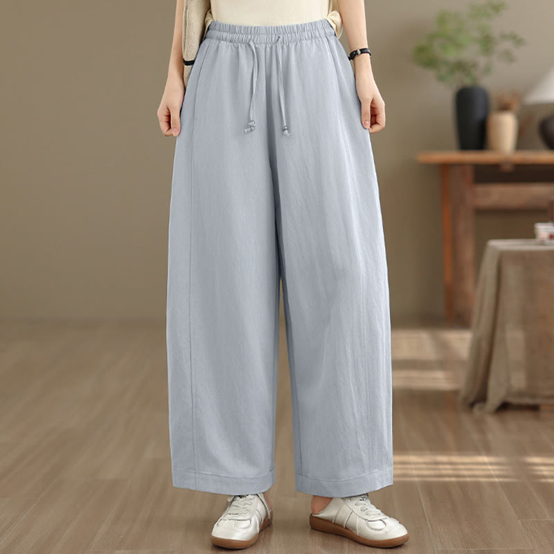 Buddha Stones Pantaloni estivi casual da donna a gamba larga con coulisse e tasche, modello cropped a tinta unita. - Blu acciaio chiaro - US12, UK/AU16, EU44 (2XL) - image 14