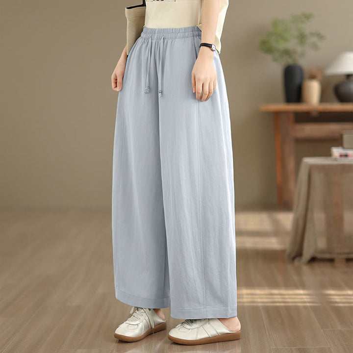 Buddha Stones Pantaloni estivi casual da donna a gamba larga con coulisse e tasche, modello cropped a tinta unita. - image 15