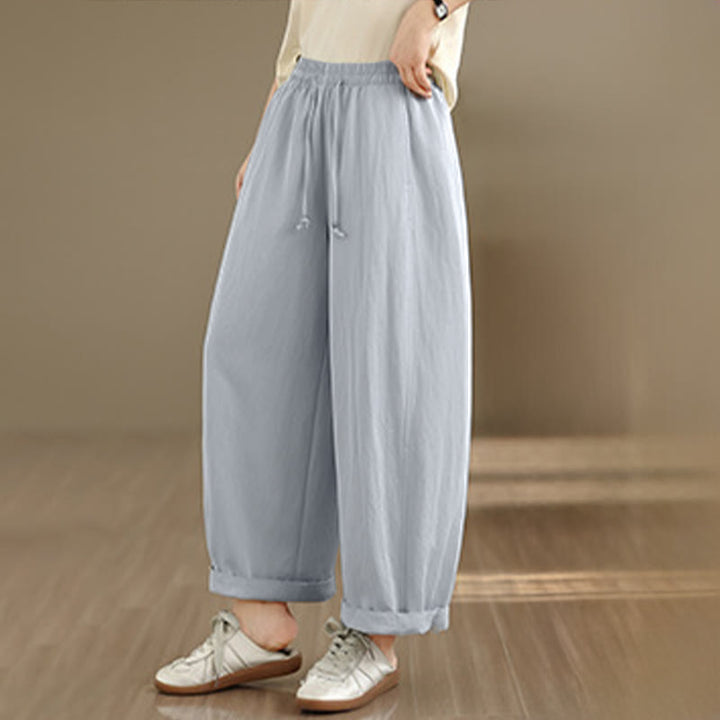Buddha Stones Pantaloni estivi casual da donna a gamba larga con coulisse e tasche, modello cropped a tinta unita. - image 18