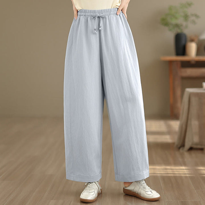 Buddha Stones Pantaloni estivi casual da donna a gamba larga con coulisse e tasche, modello cropped a tinta unita. - image 16