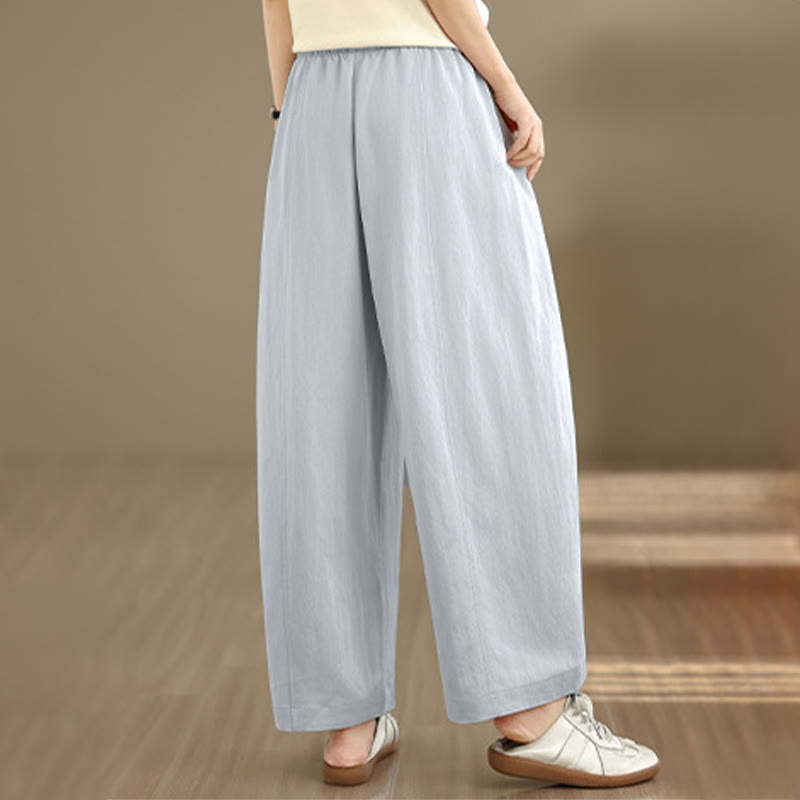 Buddha Stones Pantaloni estivi casual da donna a gamba larga con coulisse e tasche, modello cropped a tinta unita. - image 17
