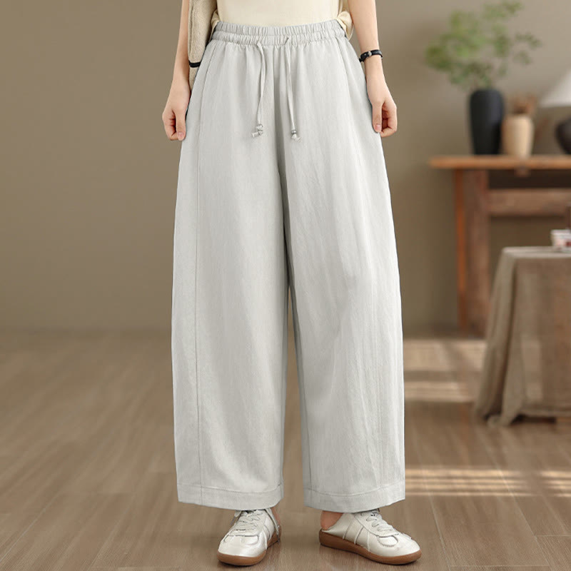 Buddha Stones Pantaloni estivi casual da donna a gamba larga con coulisse e tasche, modello cropped a tinta unita. - Biancheria - US12, UK/AU16, EU44 (2XL) - image 22
