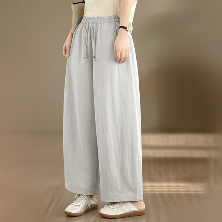 Buddha Stones Pantaloni estivi casual da donna a gamba larga con coulisse e tasche, modello cropped a tinta unita. - image 23