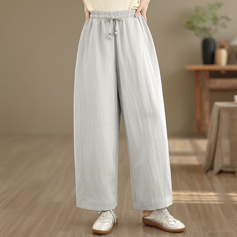 Buddha Stones Pantaloni estivi casual da donna a gamba larga con coulisse e tasche, modello cropped a tinta unita. - image 26
