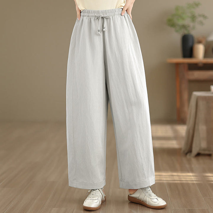 Buddha Stones Pantaloni estivi casual da donna a gamba larga con coulisse e tasche, modello cropped a tinta unita. - image 26