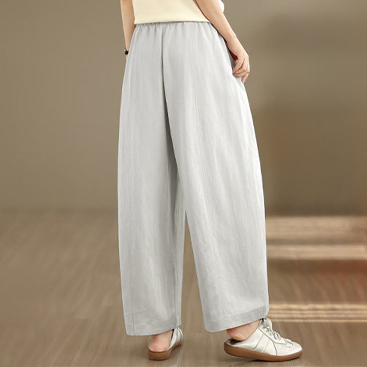 Buddha Stones Pantaloni estivi casual da donna a gamba larga con coulisse e tasche, modello cropped a tinta unita. - image 25