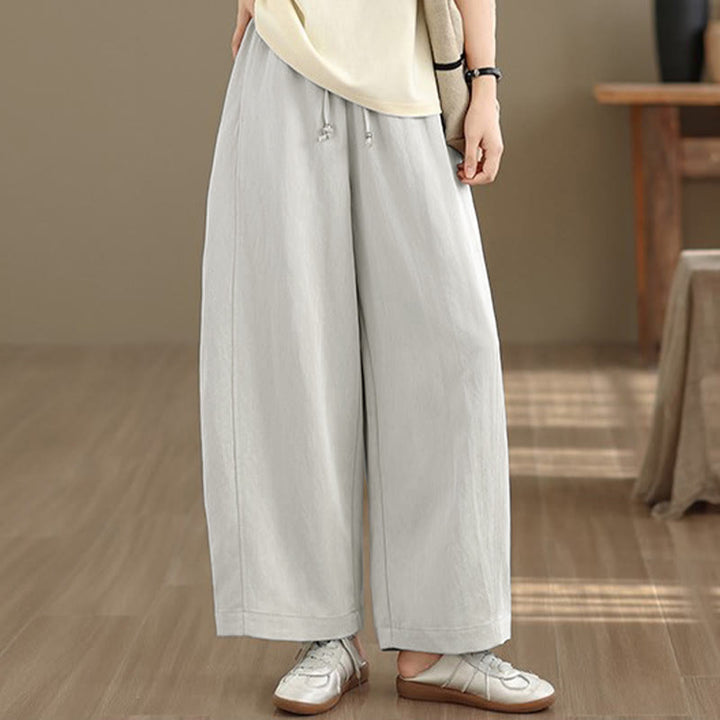 Buddha Stones Pantaloni estivi casual da donna a gamba larga con coulisse e tasche, modello cropped a tinta unita. - image 28