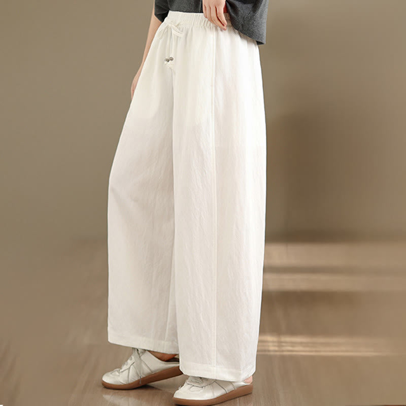 Buddha Stones Pantaloni estivi casual da donna a gamba larga con coulisse e tasche, modello cropped a tinta unita. - image 1