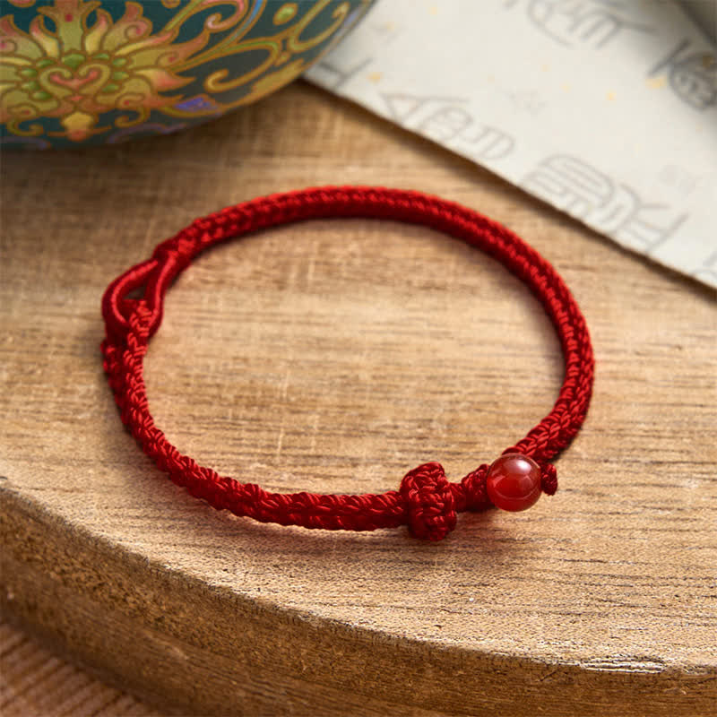 Buddha Stones Bracciale Balance in avventurina verde con cordino rosso - Agata rossa - Corda rosso scuro - 19–20 cm - image 25