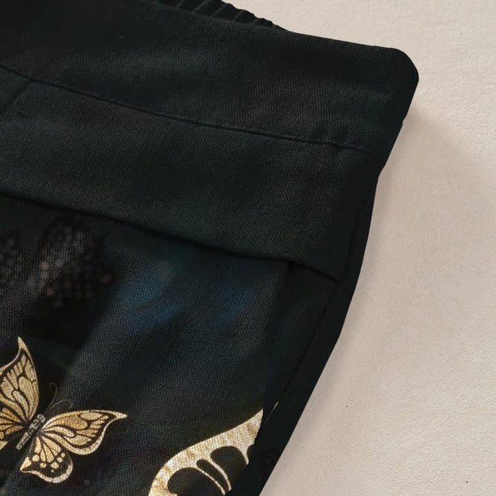 Buddha Stones Pantaloni da donna in cotone e lino con stampa a farfalle, vita elasticizzata e gamba larga, con tasche. - image 3