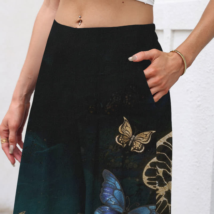 Buddha Stones Pantaloni da donna in cotone e lino con stampa a farfalle, vita elasticizzata e gamba larga, con tasche. - image 2