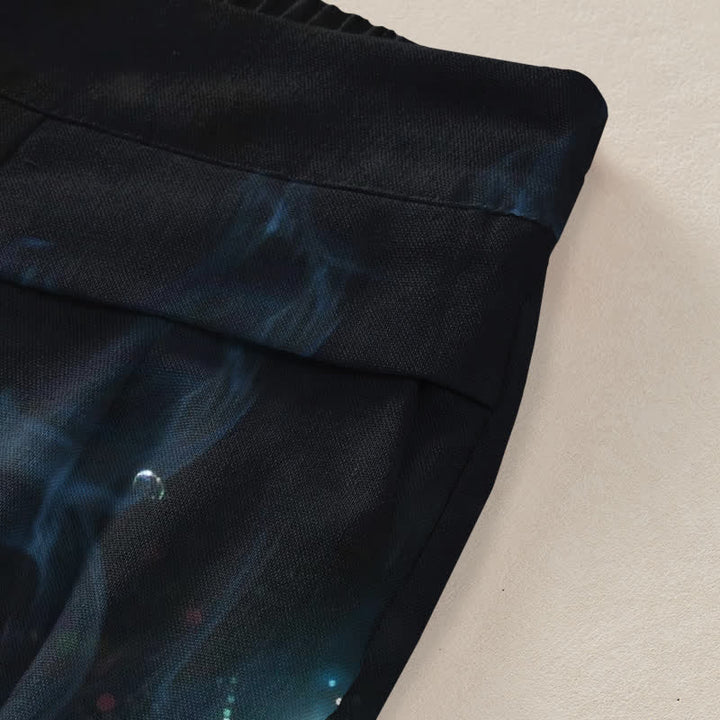 Buddha Stones Pantaloni da donna a gamba larga con elastico in vita e tasche, in cotone e lino, con fantasia "Pesci Mistici" e motivo a pesci. - image 3