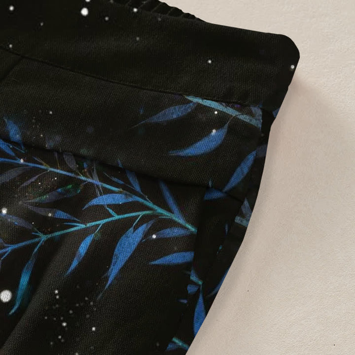 Buddha Stones Pantaloni da donna a gamba larga con elastico in vita e tasche, in cotone e lino, con motivo bambù illuminato dalla luna. - image 3