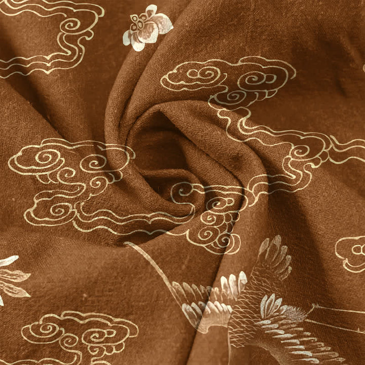 Buddha Stones Pantaloni da uomo affusolati in cotone con motivo floreale "Gru, Nuvole", con tasche. - image 3