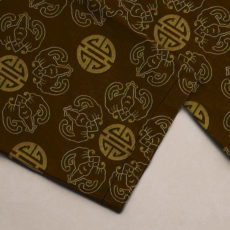 Buddha Stones Pantaloni da uomo affusolati in cotone con motivo floreale e tondo di buon auspicio, con tasche. - image 3