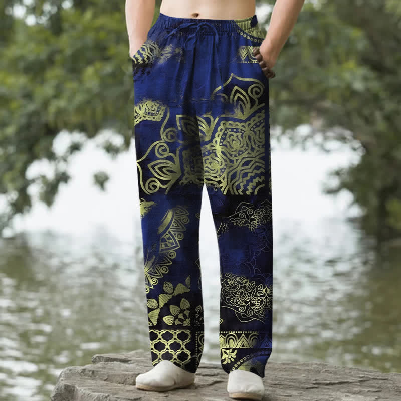 Buddha Stones Pantaloni da uomo affusolati in cotone con motivo geometrico mandala e tasche. - Marina - US/UK/AU50, EU60 (5XL) - image 6