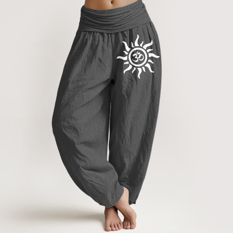 Buddha Stones Pantaloni harem da donna in puro cotone con motivo Sun Om e elastico in vita. - Grigio tenue - US16, UK/AU20, EU48 (3XL) - image 8