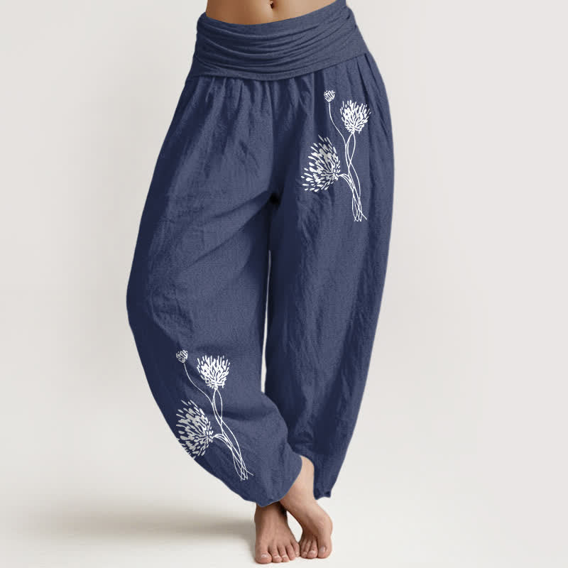 Buddha Stones Pantaloni harem da donna in puro cotone con fantasia botanica e vita elasticizzata. - Blu ardesia scuro - US16, UK/AU20, EU48 (3XL) - image 8
