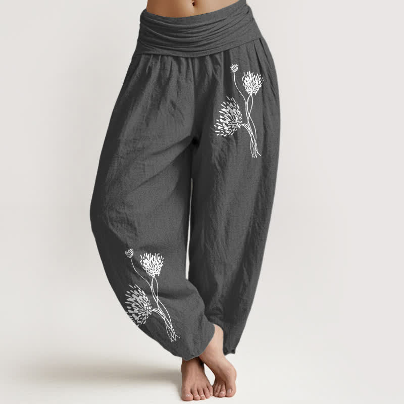 Buddha Stones Pantaloni harem da donna in puro cotone con fantasia botanica e vita elasticizzata. - Grigio tenue - US16, UK/AU20, EU48 (3XL) - image 11