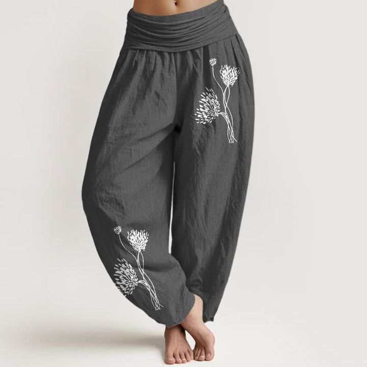 Buddha Stones Pantaloni harem da donna in puro cotone con fantasia botanica e vita elasticizzata. - Grigio tenue - US16, UK/AU20, EU48 (3XL) - image 11